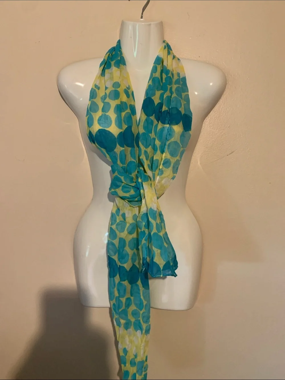 Lightweight Teal and Yellow Polka Dot Scarf - Women Accessories